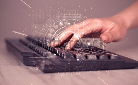 Stock photo: Keyboard with high tech user interface graphic