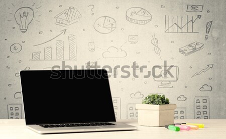 Städtischen Umsatz Graphen Laptop Schreibtisch öffnen Stock foto © ra2studio