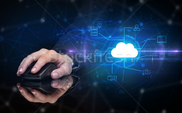 Kéz egeret használ felhő technológia online raktár Stock fotó © ra2studio