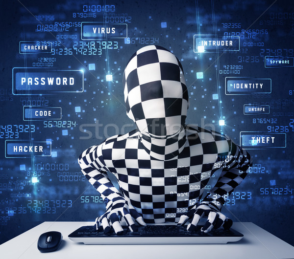 Man without identity programing in technology enviroment with cyber icons and symbols Stock photo © ra2studio