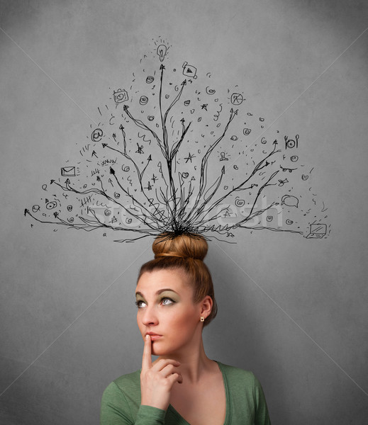 Young woman with tangled lines coming out of her head Stock photo © ra2studio