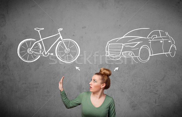 Vrouw keuze fiets auto mooie Stockfoto © ra2studio