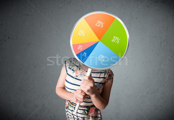 Young woman holding a pie chart Stock photo © ra2studio