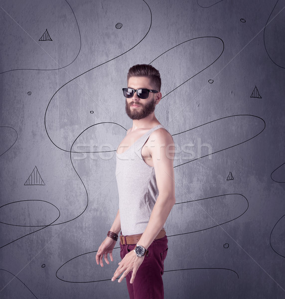 Hipster guy Bart modernen jungen Stock foto © ra2studio