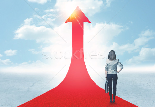 Empresária em pé vermelho seta estrada sucesso Foto stock © ra2studio