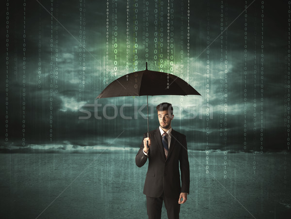 Zakenman permanente paraplu gegevensbescherming business man Stockfoto © ra2studio