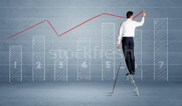 Man drawing chart from ladder Stock photo © ra2studio
