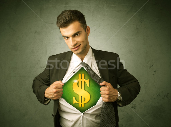 Businessman tearing off his shirt with dollar sign on chest Stock photo © ra2studio