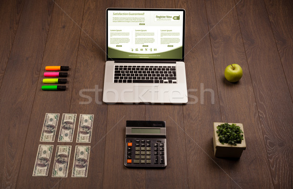 Business table with notebook computer and office accessories Stock photo © ra2studio