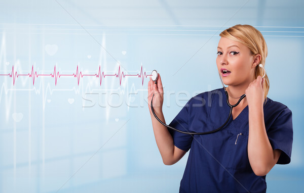 Bastante médicos escuchar rojo pulso corazón Foto stock © ra2studio