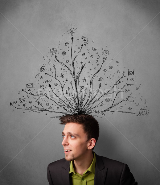 Businessman with tangled lines coming out of his head Stock photo © ra2studio