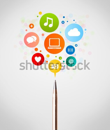 Pen close-up with social network icons Stock photo © ra2studio