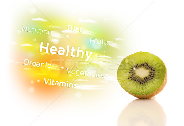 Colorful juicy fruits with healthy text and signs  Stock photo © ra2studio