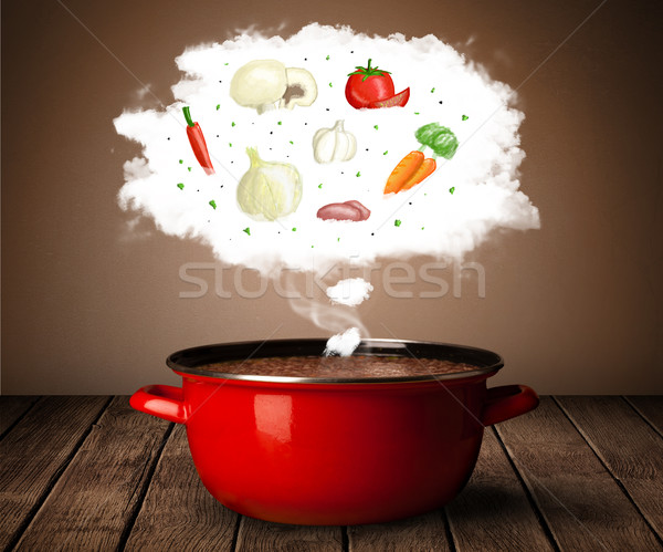 Zöldségek pára felhő gőz fölött lábas Stock fotó © ra2studio