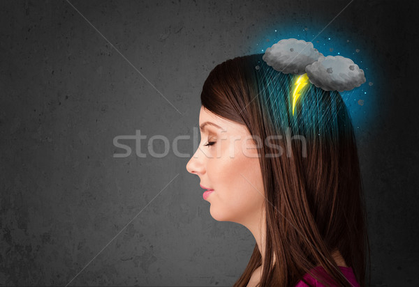 Młoda dziewczyna burza z piorunami pioruna głowy ilustracja działalności Zdjęcia stock © ra2studio