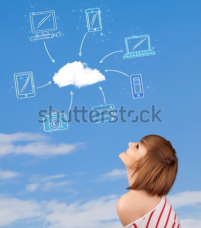 [[stock_photo]]: Fille · regarder · ciel · bleu · jeune · fille