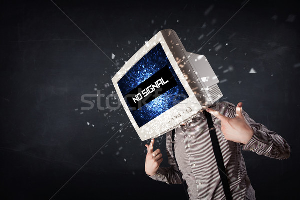 Stockfoto: Man · monitor · hoofd · geen · signaal · teken