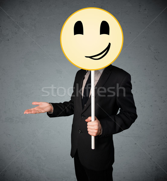 Foto stock: Empresario · cara · sonriente · emoticon · amarillo · cabeza