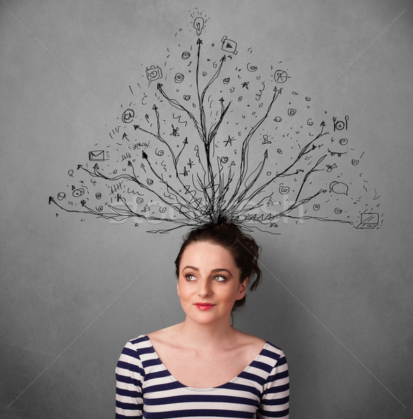 Young woman with tangled lines coming out of her head Stock photo © ra2studio