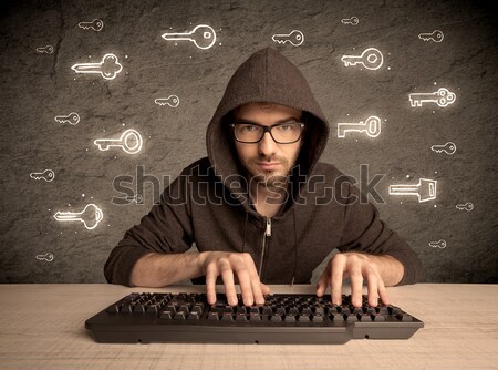 Hacker nerd guy gezeichnet Kennwort Schlüssel Stock foto © ra2studio