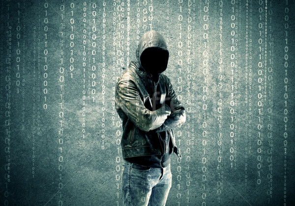 Angry mysterious hacker with numbers Stock photo © ra2studio