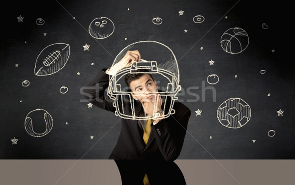 Om de afaceri desen cască sportiv fericit Imagine de stoc © ra2studio