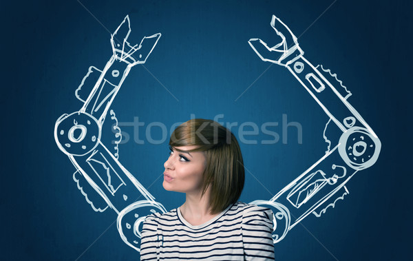 Roboter Arme ziemlich Frau Technologie Stock foto © ra2studio