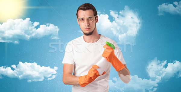 Foto stock: Soleado · ama · de · llaves · naranja · guantes · nublado · masculina