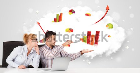 Stock foto: Jungen · Geschäftsmann · Geschäftsfrau · Wolke · farbenreich · Diagramme