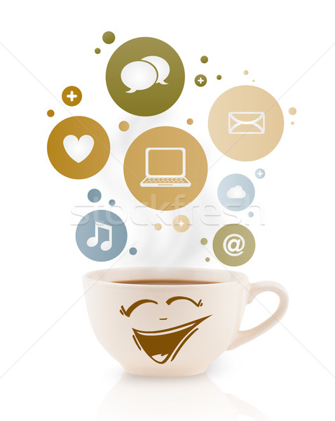 コーヒーカップ ソーシャルメディア アイコン カラフル 泡 孤立した ストックフォト © ra2studio