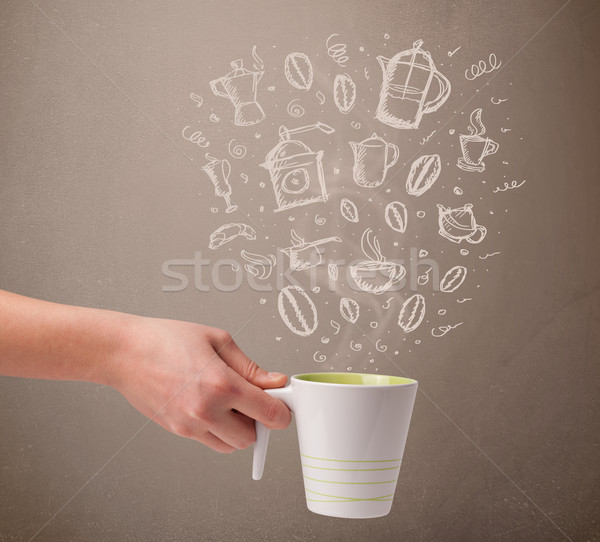 Stock photo: Coffee mug with hand drawn kitchen accessories