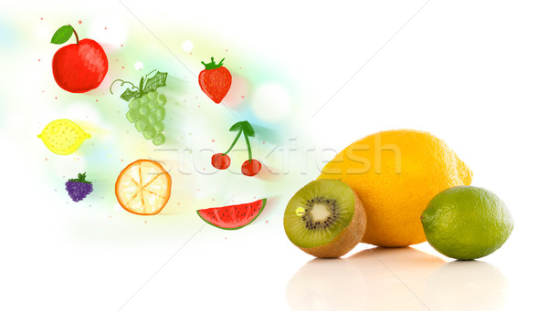 Kolorowy owoce ilustrowany biały żywności Zdjęcia stock © ra2studio