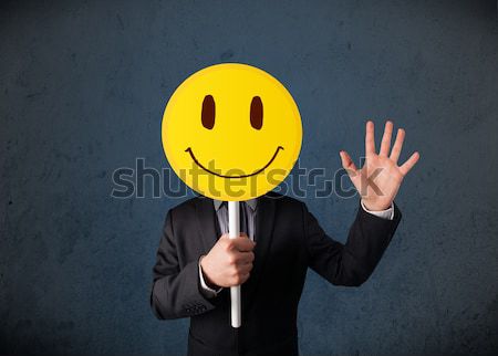Empresário rosto sorridente emoticon amarelo cabeça Foto stock © ra2studio