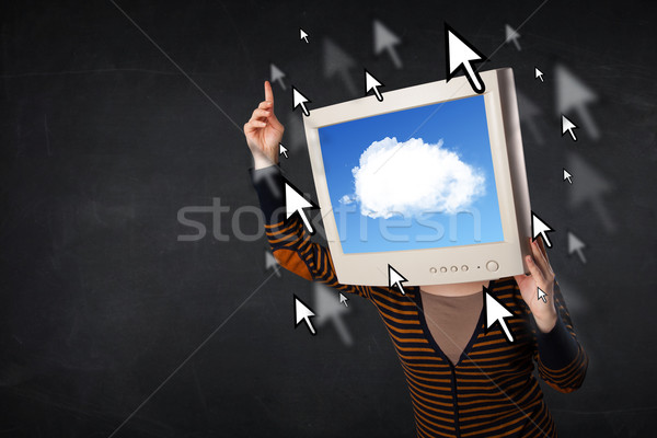 Woman with monitor screen and cloud computing on the screen Stock photo © ra2studio