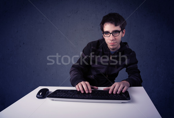 Hacker çalışma klavye mavi fare bilgisayar Stok fotoğraf © ra2studio