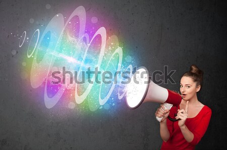 Junge Mädchen Lautsprecher farbenreich Energie Strahl cute Stock foto © ra2studio