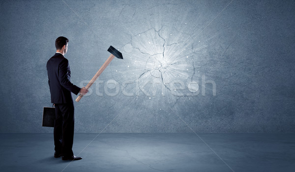 üzletember fal kalapács koszos iroda kő Stock fotó © ra2studio