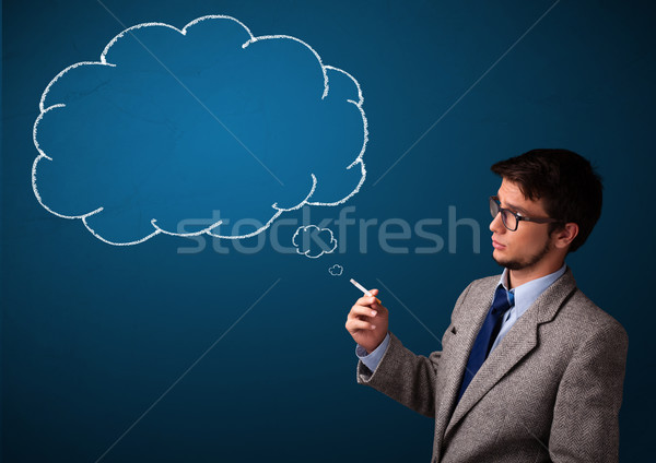 Stock foto: Junger · Mann · Rauchen · Zigarette · Idee · Wolke · anziehend