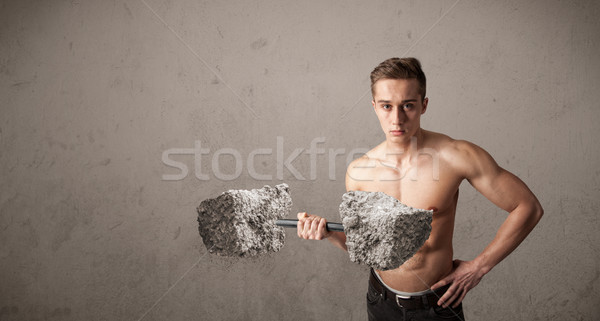 Foto stock: Muscular · homem · grande · rocha · pedra