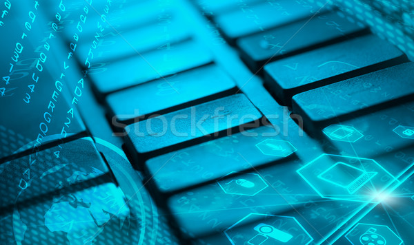 Stock photo: Keyboard with glowing multimedia icons