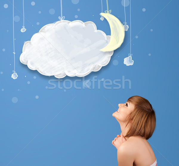Сток-фото: глядя · Cartoon · ночь · облака · луна