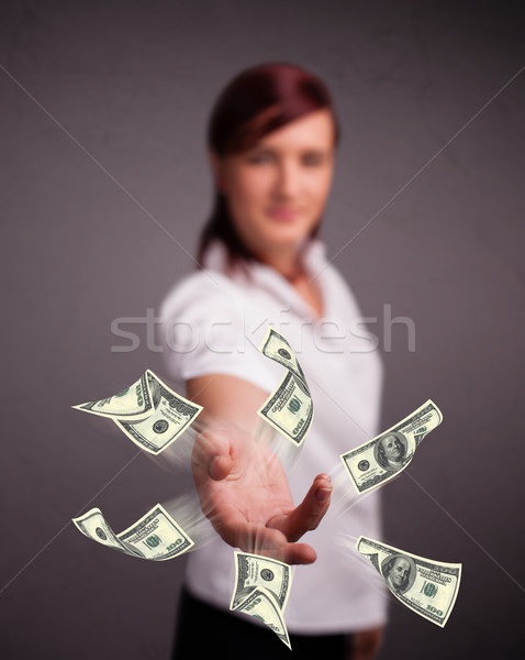 Jong meisje geld mooie teken bank Stockfoto © ra2studio