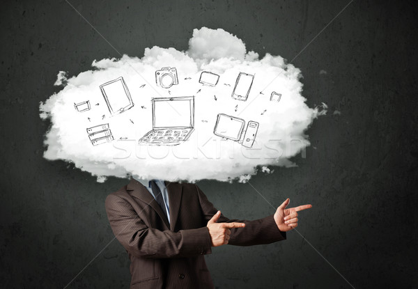Professional business man with cloud network head Stock photo © ra2studio