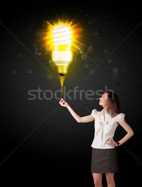 деловая женщина лампа Идея черный Сток-фото © ra2studio