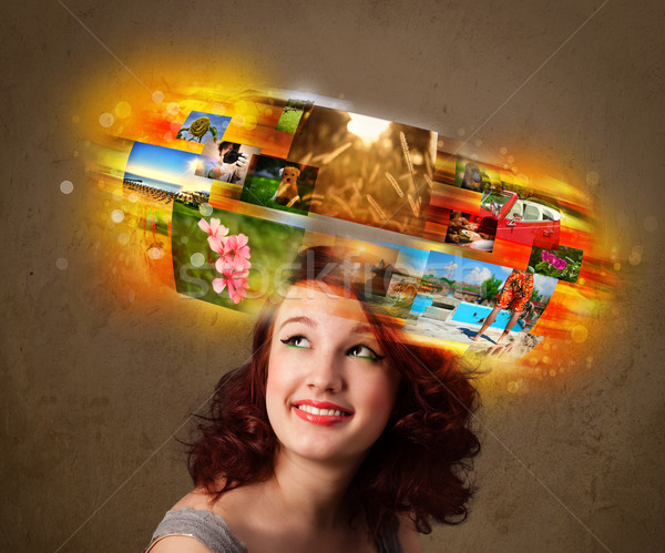 girl with colorful glowing photo memories concept Stock photo © ra2studio