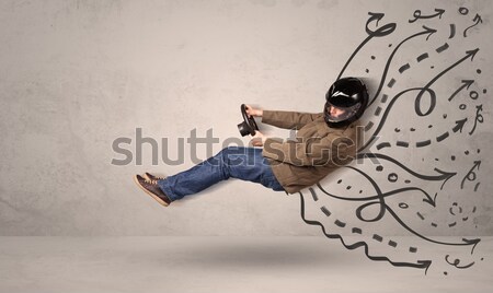 Funny hombre conducción vuelo vehículo dibujado a mano Foto stock © ra2studio