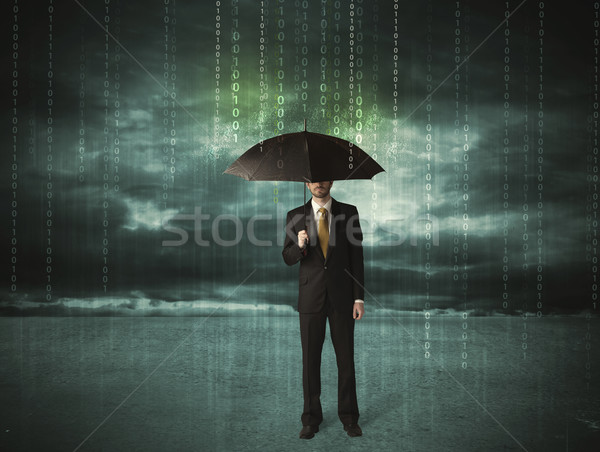 Homme d'affaires permanent parapluie protection des données internet homme [[stock_photo]] © ra2studio