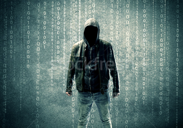 Angry mysterious hacker with numbers Stock photo © ra2studio