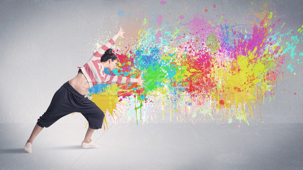 Young colorful street dancer with paint splash Stock photo © ra2studio