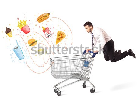 Homem carrinho de compras tóxico empresário empurrando Foto stock © ra2studio